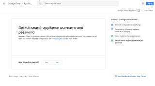 Default search appliance username and password - Google Support
