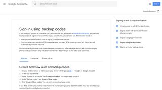 Sign in using backup codes - Android - Google Account Help