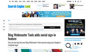 Bing Webmaster Tools adds social sign-in feature - Search Engine Land