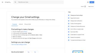 Change your Gmail settings - Computer - Gmail Help - Google Support
