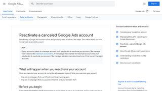Reactivate a canceled Google Ads account - Previous - Google Ads ...