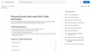 Passwords and codes used with 2-Step Verification - Google Support
