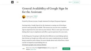 General Availability of Google Sign-In for the Assistant - Medium