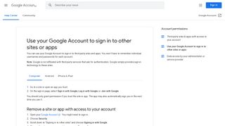 Use your Google Account to sign in to other sites or apps - Computer ...