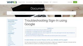 Troubleshooting Sign-In using Google - WHMCS Documentation