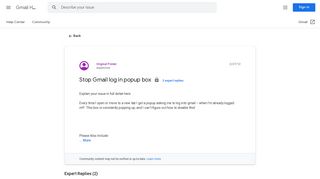 Stop Gmail log in popup box - Google Product Forums