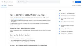 Tips to complete account recovery steps - Google Account Help