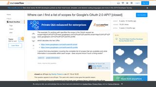 Where can I find a list of scopes for Google's OAuth 2.0 API ...