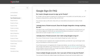 Google Sign-On FAQ - Pocket Support