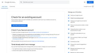 Check for an existing account - Google Account Help - Google Support