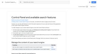 Control Panel and available search features - Custom Search Help