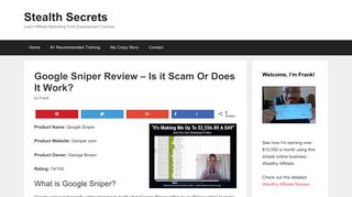 Google Sniper Review - Is it Scam Or Does It Work? | Stealth Secrets