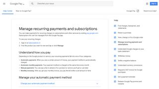 Manage recurring payments and subscriptions - Google Pay Help