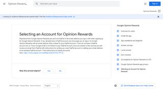 Selecting an Account for Opinion Rewards - Google Support