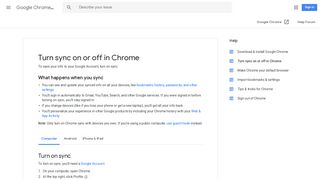 Turn sync on or off in Chrome - Computer - Google ... - Google Support