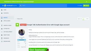 Google Talk Authentication Error with Google Apps account - Nexus ...