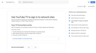 Use YouTube TV to sign in to network sites ... - Google Support