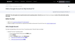 Add a Google Account on My Android TV | Sony USA