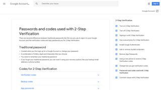 Passwords and codes used with 2-Step Verification - Google Account ...