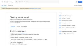 Check your voicemail - Computer - Google Voice Help - Google Support