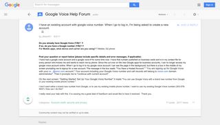 I have an existing account with google voice number. When I go to ...