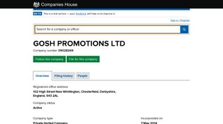 GOSH PROMOTIONS LTD - Overview (free company information from ...