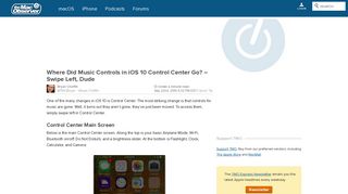 Where Did Music Controls in iOS 10 Control Center Go? - Swipe Left ...
