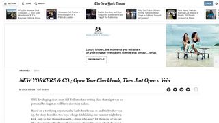 New Yorkers & Co.; Open Your Checkbook, Then Just Open a Vein
