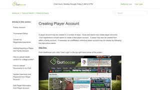 Creating Player Account – GotSoccer