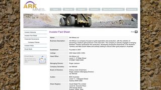 Investor Fact Sheet - ARK Mines LTD