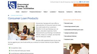 Consumer Loan Products - Gouverneur Savings & Loan Association