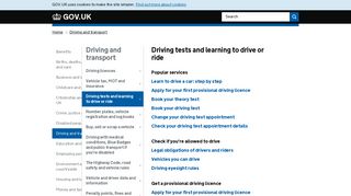 Driving tests and learning to drive or ride - GOV.UK