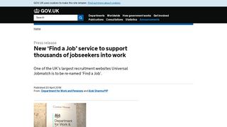 New 'Find a Job' service to support thousands of ... - Gov.uk