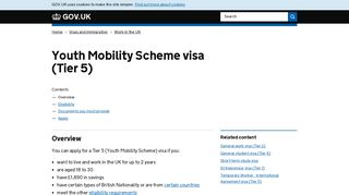 Youth Mobility Scheme visa (Tier 5) - GOV.UK