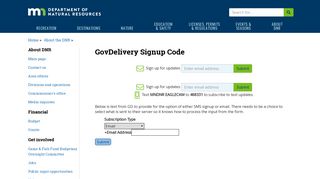GovDelivery Signup Code - Minnesota DNR