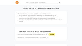 192.168.1.1 - Zhone ZNID-GPON-2426-UK Router login and password