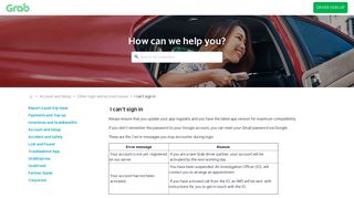 I can't sign in - Driver - Grab Help Centre