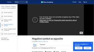 Negative symbol as opposite (video) | Khan Academy