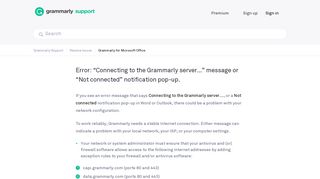 Error: “Connecting to the Grammarly server…” message or “Not ...