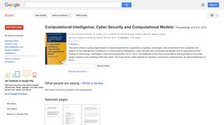 Computational Intelligence, Cyber Security and Computational Models: ...
