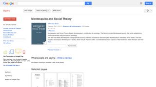 Montesquieu and Social Theory