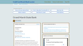 Grand Marsh State Bank - Locations, Hours and More...
