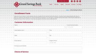 Online Banking Enrollment - Grand Savings Bank