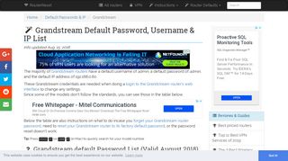 Grandstream Default Password, Login & IP List (updated August 2018 ...