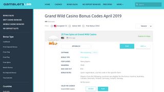 Grand Wild Casino Bonus Codes February 2019 - GAMBLERSLAB.COM