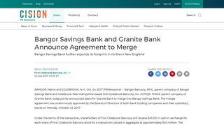 Bangor Savings Bank and Granite Bank Announce Agreement to Merge