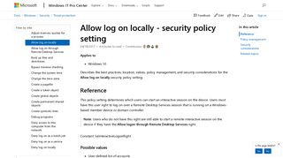 Allow log on locally - security policy setting (Windows 10) | Microsoft ...