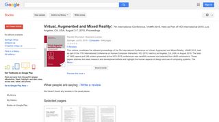 Virtual, Augmented and Mixed Reality: 7th International Conference, ...