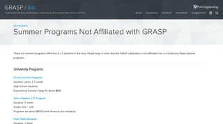 Summer Programs Not Affiliated with GRASP | GRASP lab