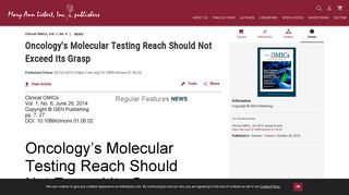 Oncology's Molecular Testing Reach Should Not Exceed Its Grasp ...